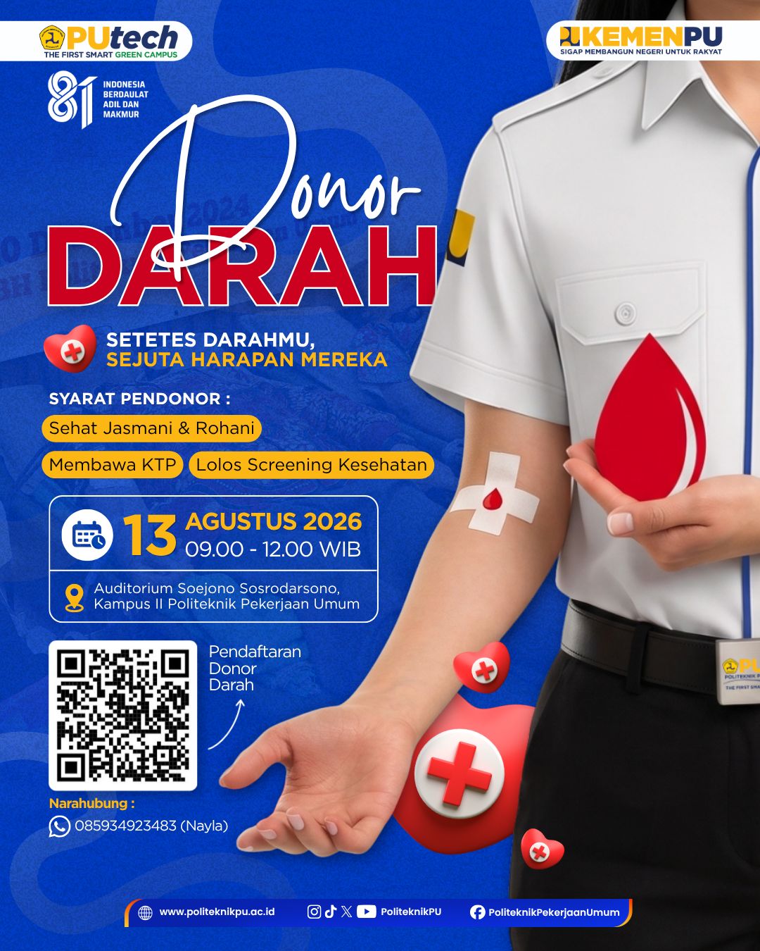 Sambut HUT ke-81 RI, PUtech Akan Selenggarakan Donor Darah